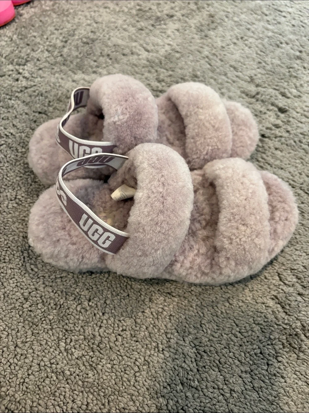 UGG Lavender Faux-Shearling Double-Band Slide Sandals